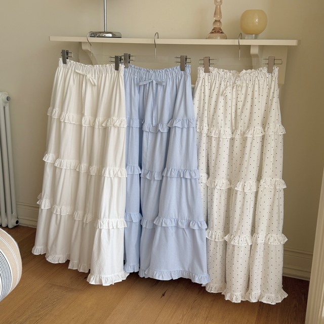 [予約] ninibello - adult peony tiered skirt ( sora / dot / plain ivory )