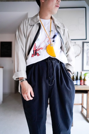 【1990-2000s, Remake】"Ralph Lauren, No-tack" Black Dyed Draw Cord Trousers/5-160