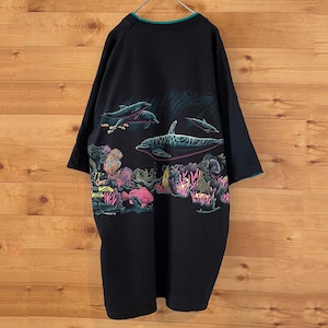 【CALCRU】90s USA製 両面プリント Tシャツ イルカ 熱帯魚  珊瑚 アメリカ古着