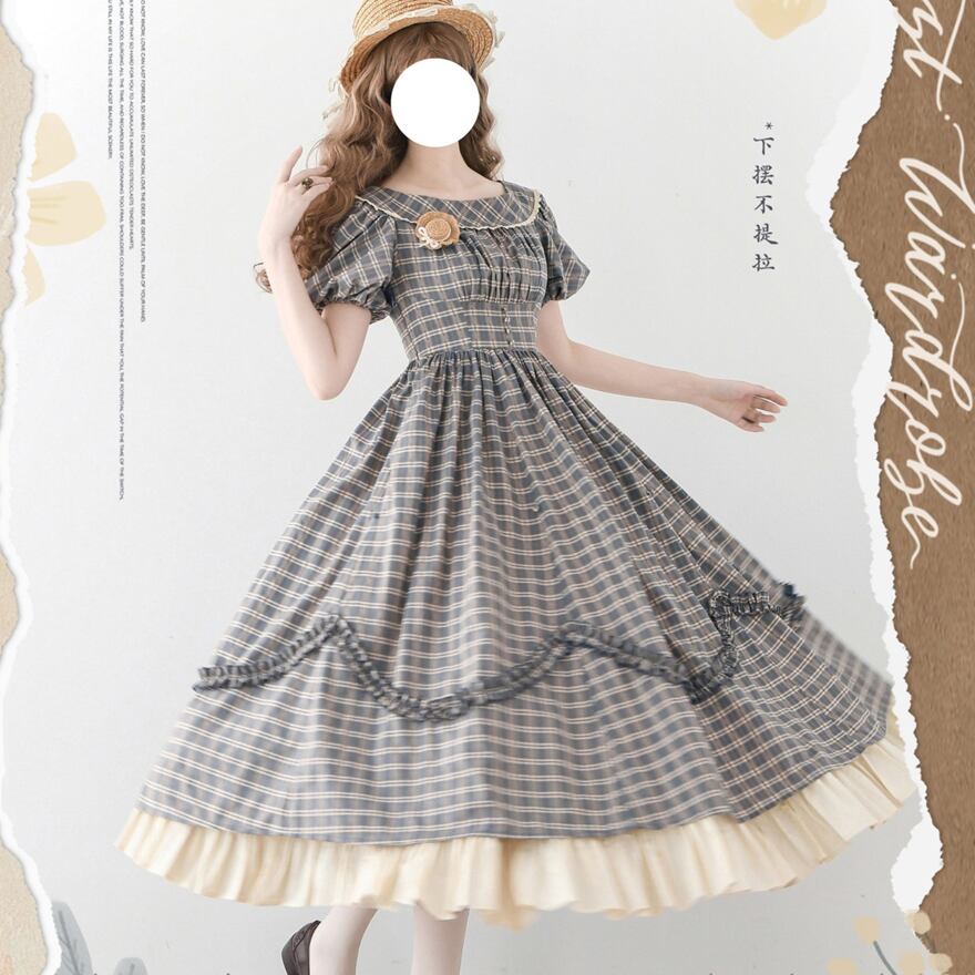 クラロリ Forestシリーズ ワンピース チェック柄 コットン 半袖 夏ワンピ フレンチ レトロ 控えめ 普段着使い 20代 30代