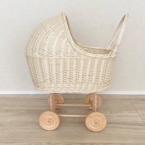 【即納】ラタン乳母車(高いタイプ/アイボリー)