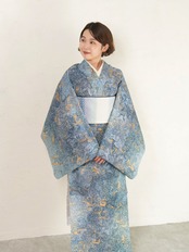 〈星雲〉くるくるマーブル柄　セオアルファ楊柳着物｜春秋単衣・盛夏対応
