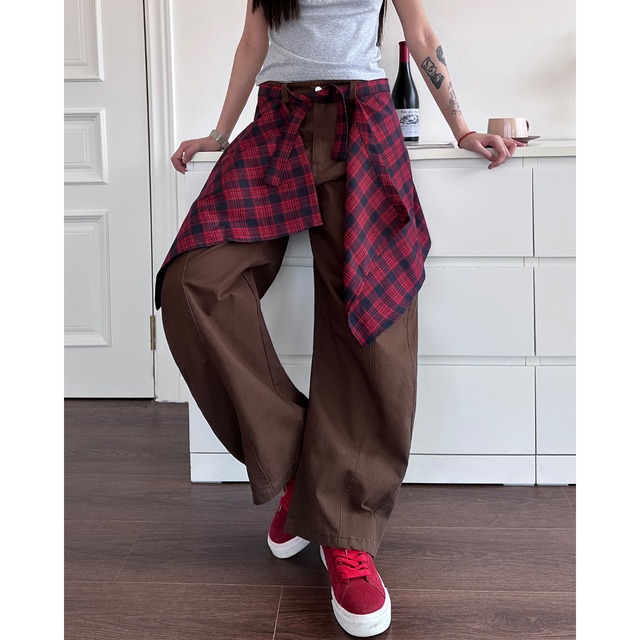 checked wide pants　チェック腰巻き風ワイドパンツ　J0889