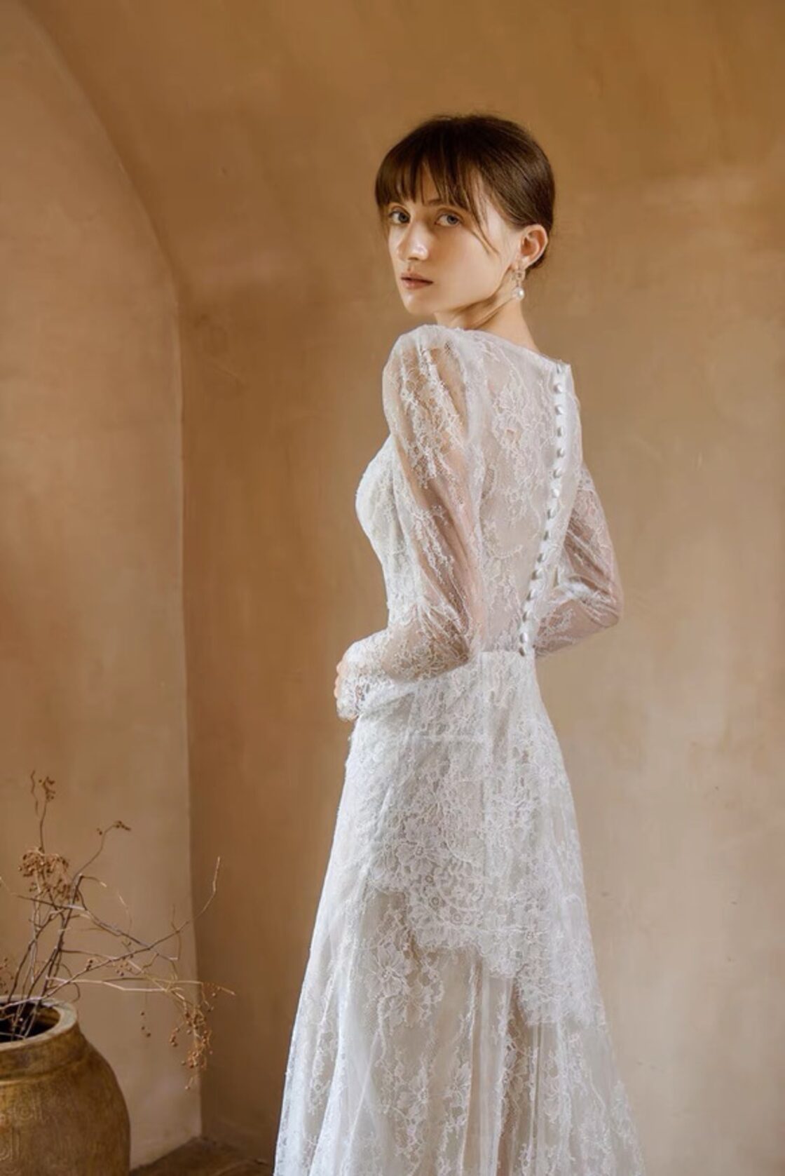 Vネック 長袖 総レース ウエディングドレス 二次会 前撮り | Pay ID 