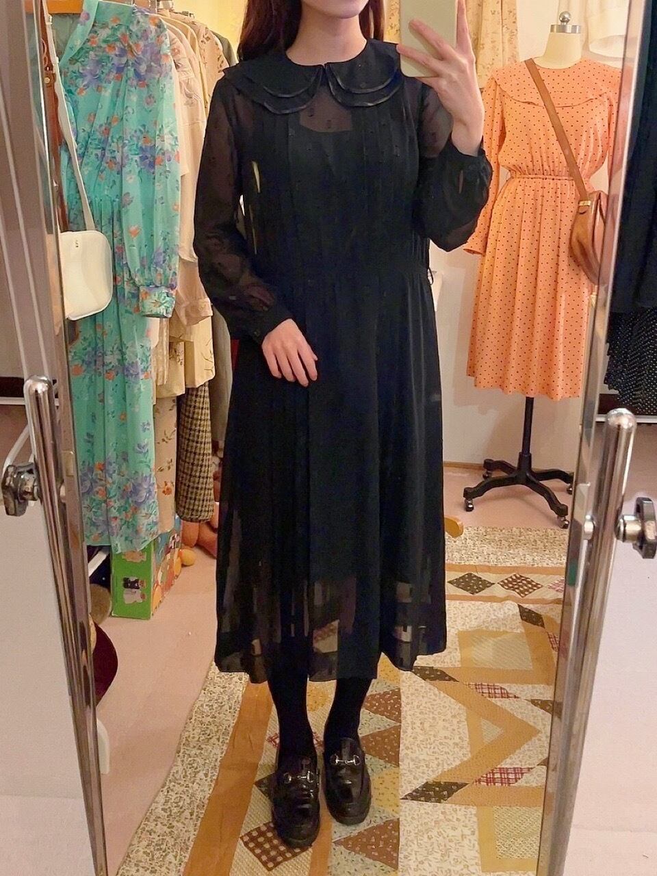 black sheer double collar one-piece