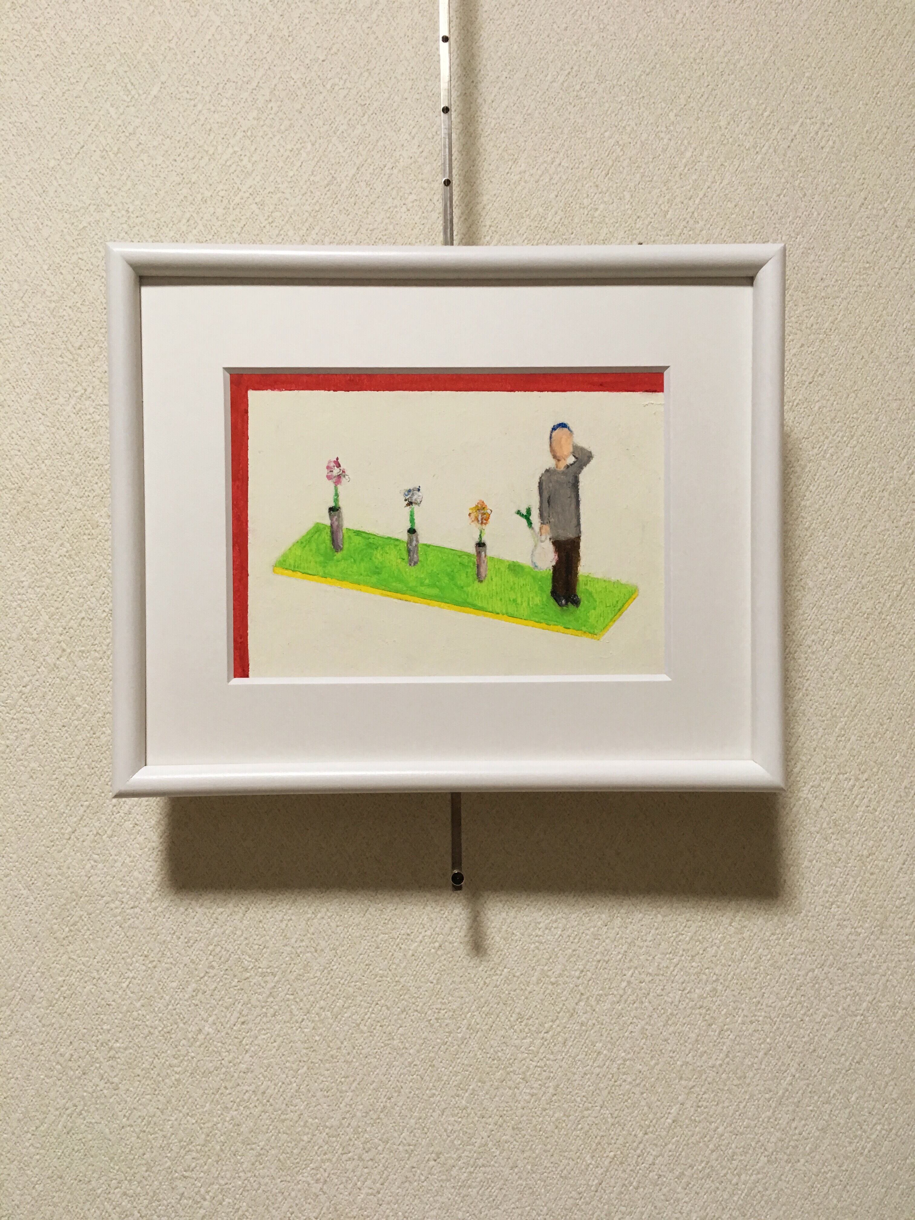 贈り物にも♡ クレパス画 犬 原画 額縁付 木枠 ガラス面 サインあり