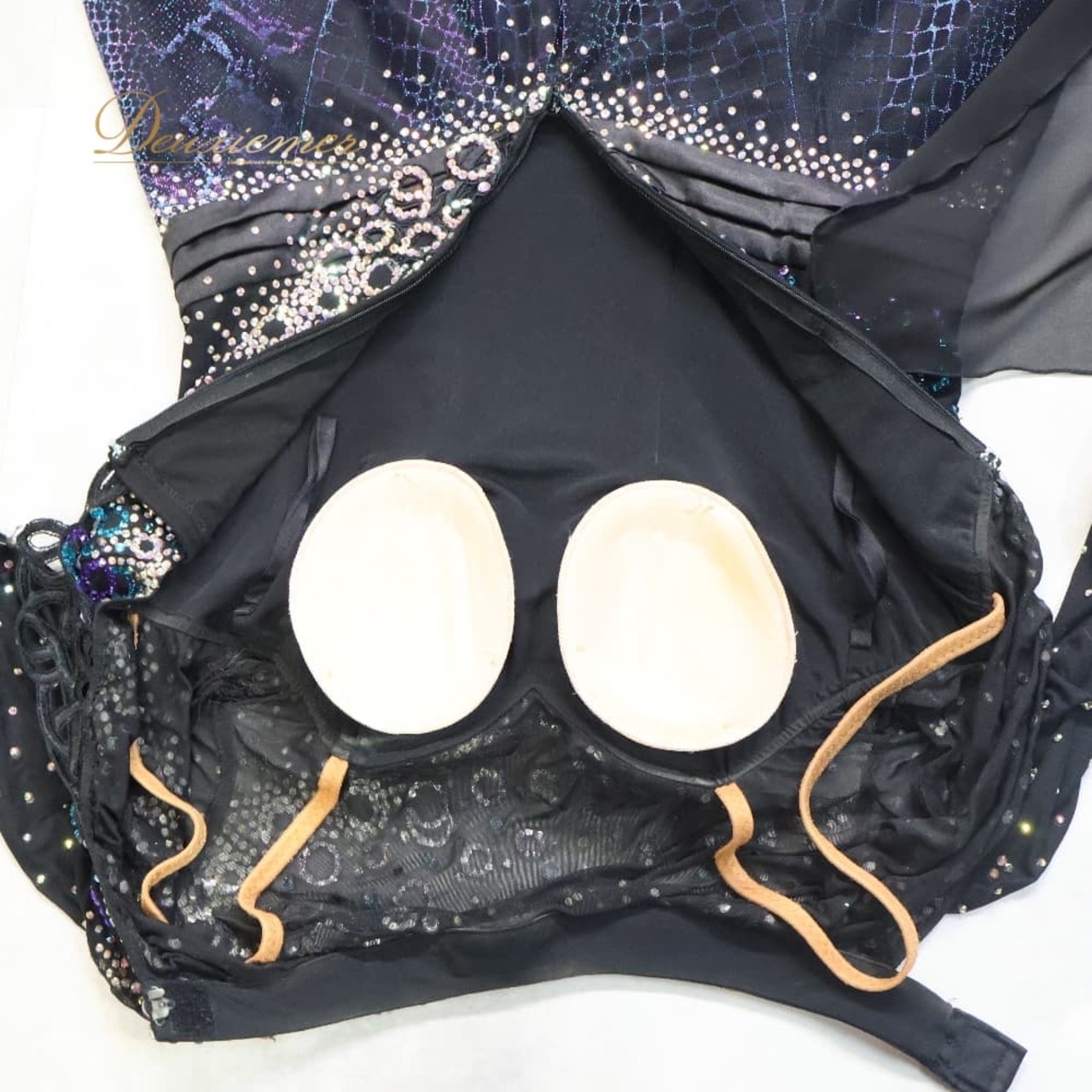 社交ダンス 衣装 ドレス ワンピース スタンダード ブラック系 パープル系 ネイビー系 黒 紫 青 フロート レース デモ 競技 ダンス パーティ 発表会 高級感 落ち感 ラメ レディース きらきら 光沢 上品 ダンス衣装