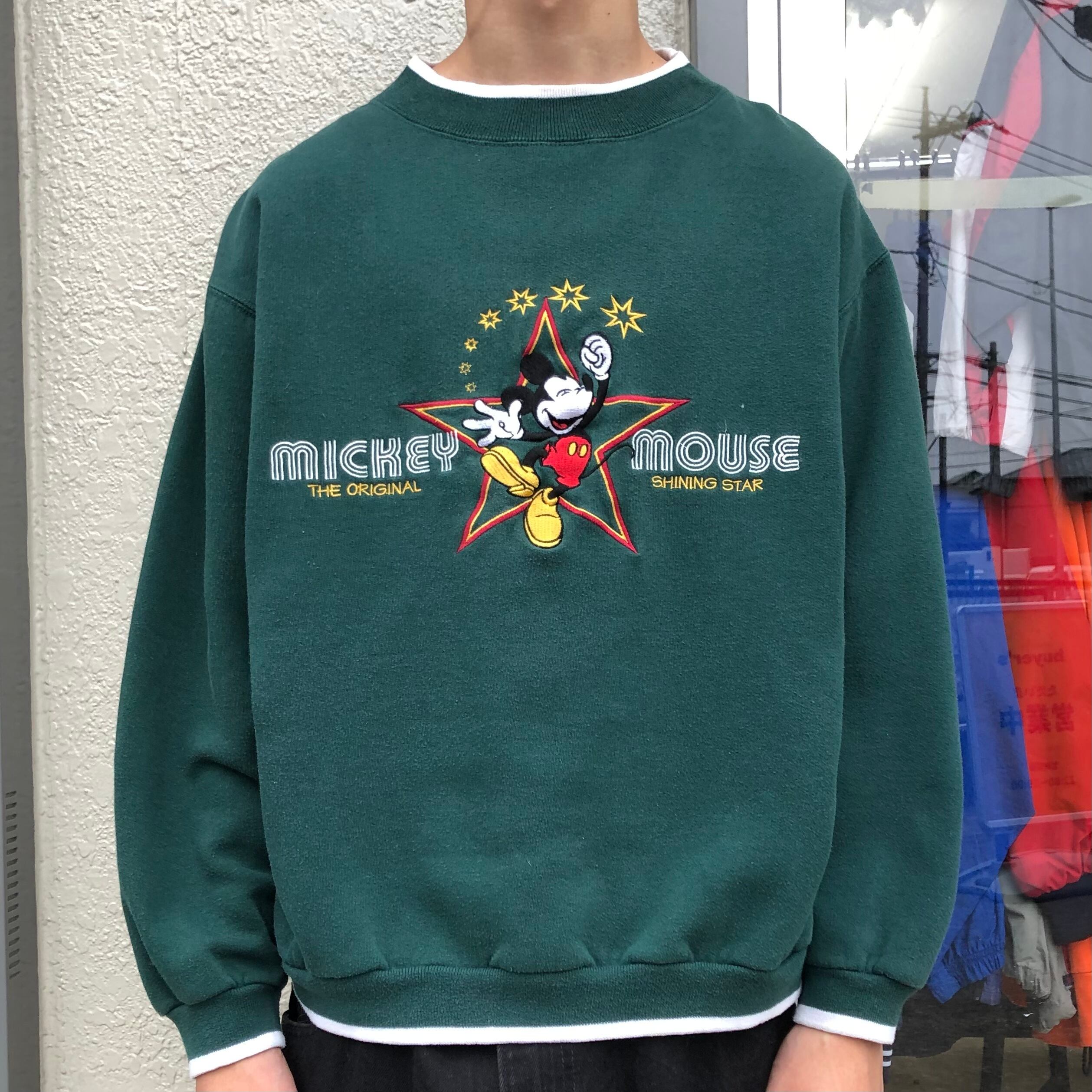 90s~ Disney ミッキー刺繍 エルボーパッチ リブライン スウェット