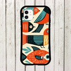 受注生産 iPhoneケース 鳥と魚のサイケ民芸柄｜鳥と魚モチーフ PSYF001C
