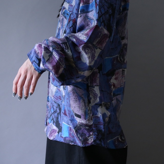 cold coloring art full pattern over silhouette silk shirt
