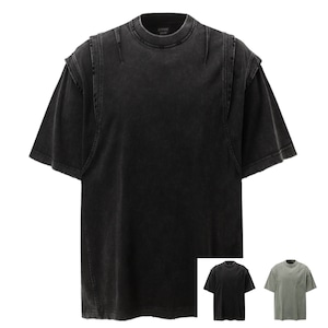 レイヤード ウォッシュ Tシャツ b25354 グレーグリーン ブラック 【M～2XLサイズ】