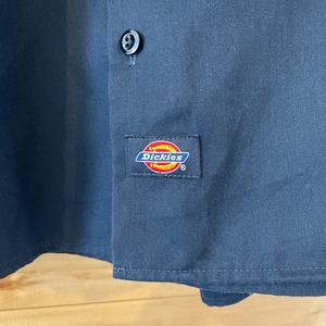 【Dickies】ワークシャツ 無地 長袖シャツ ネイビー L US古着