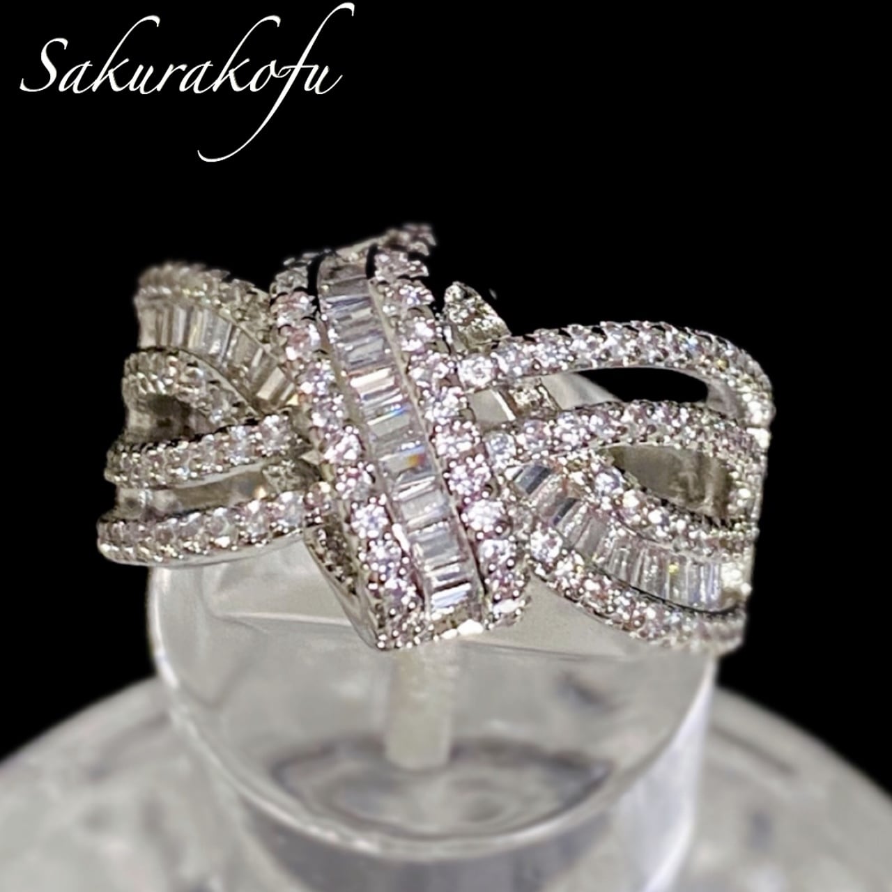 D070 送料無料☆即納 レディース 指輪 リング ゴージャス リボン シルバー 人気 リング ジルコニア