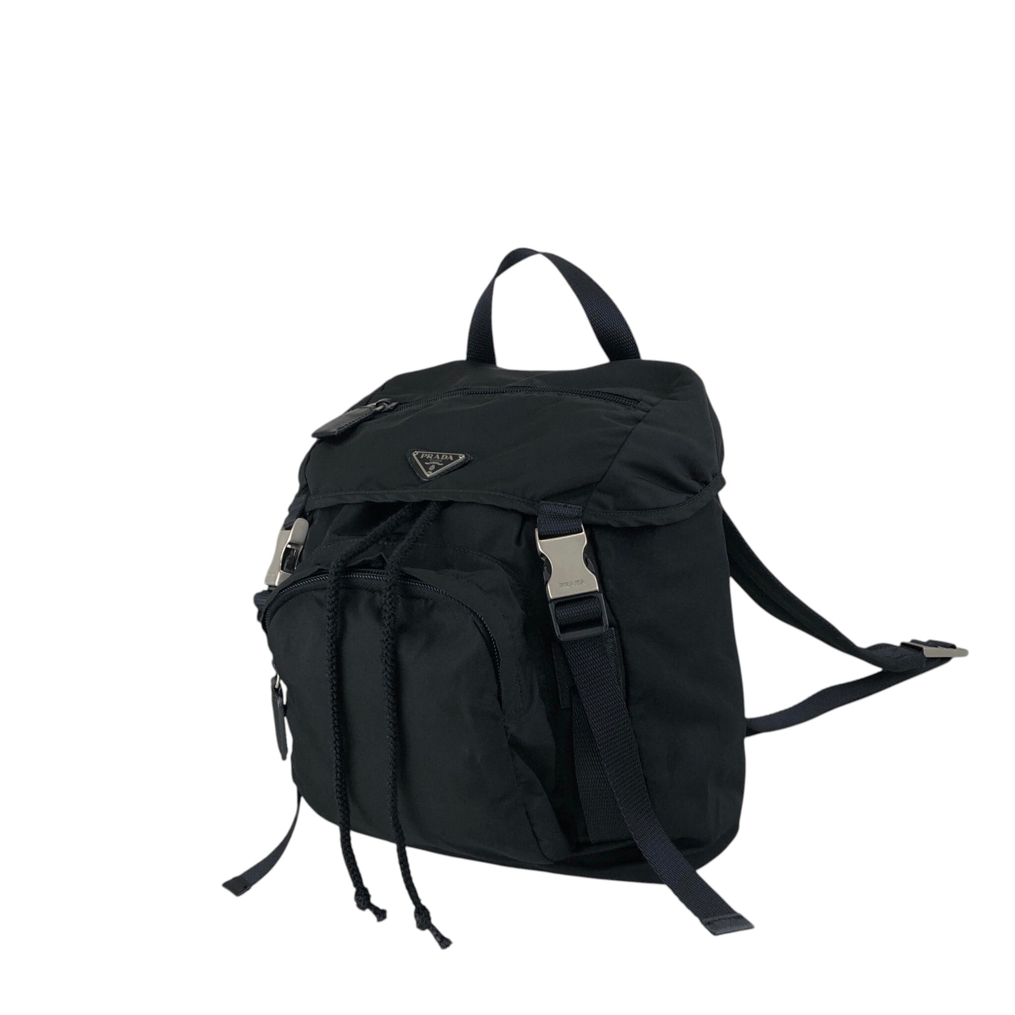 PRADAプラダ ブラック リュックバックパックレディースヴィンテージ PRADA プラダ バックパック ブラック トライアングルロゴ ナイロン