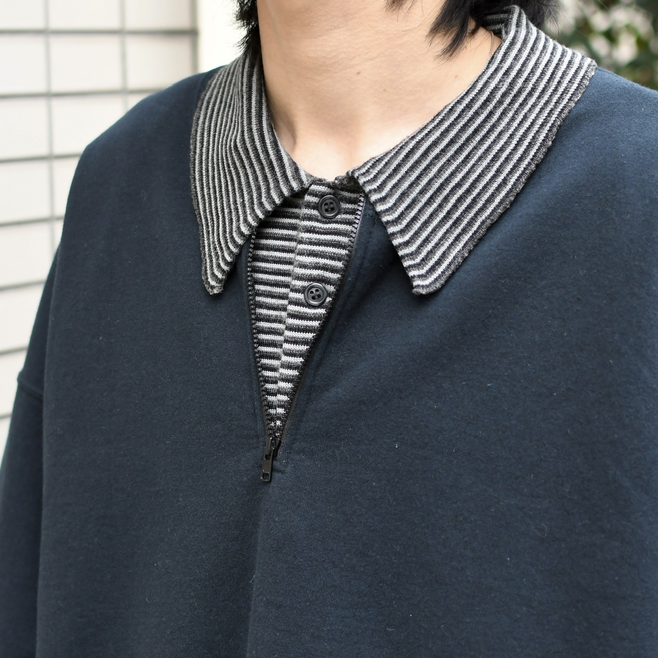 half zip design nylon lining sweat