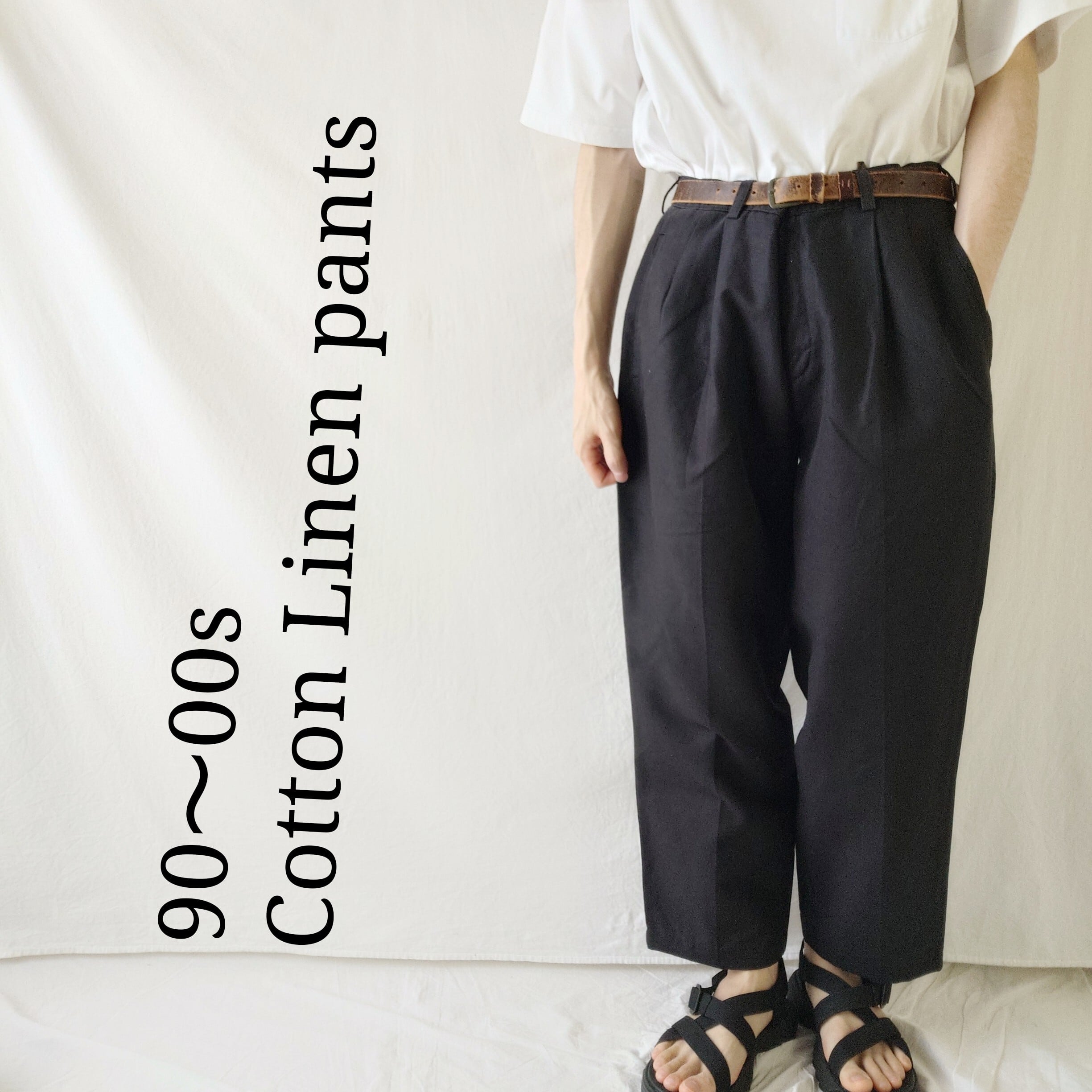 00s】DOCKERS ドッカーズ コットンリネンパンツ ツータック ブラック