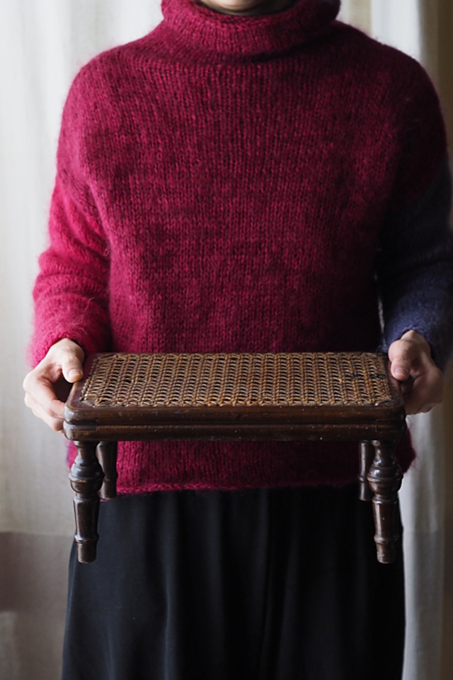 小さな籐のスツール-antique rattan square stool