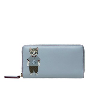 グッチ × ヒグチユウコ ラウンドファスナー 長財布 847918 ブルー マルチカラー レザー レディース GUCCI 【中古】