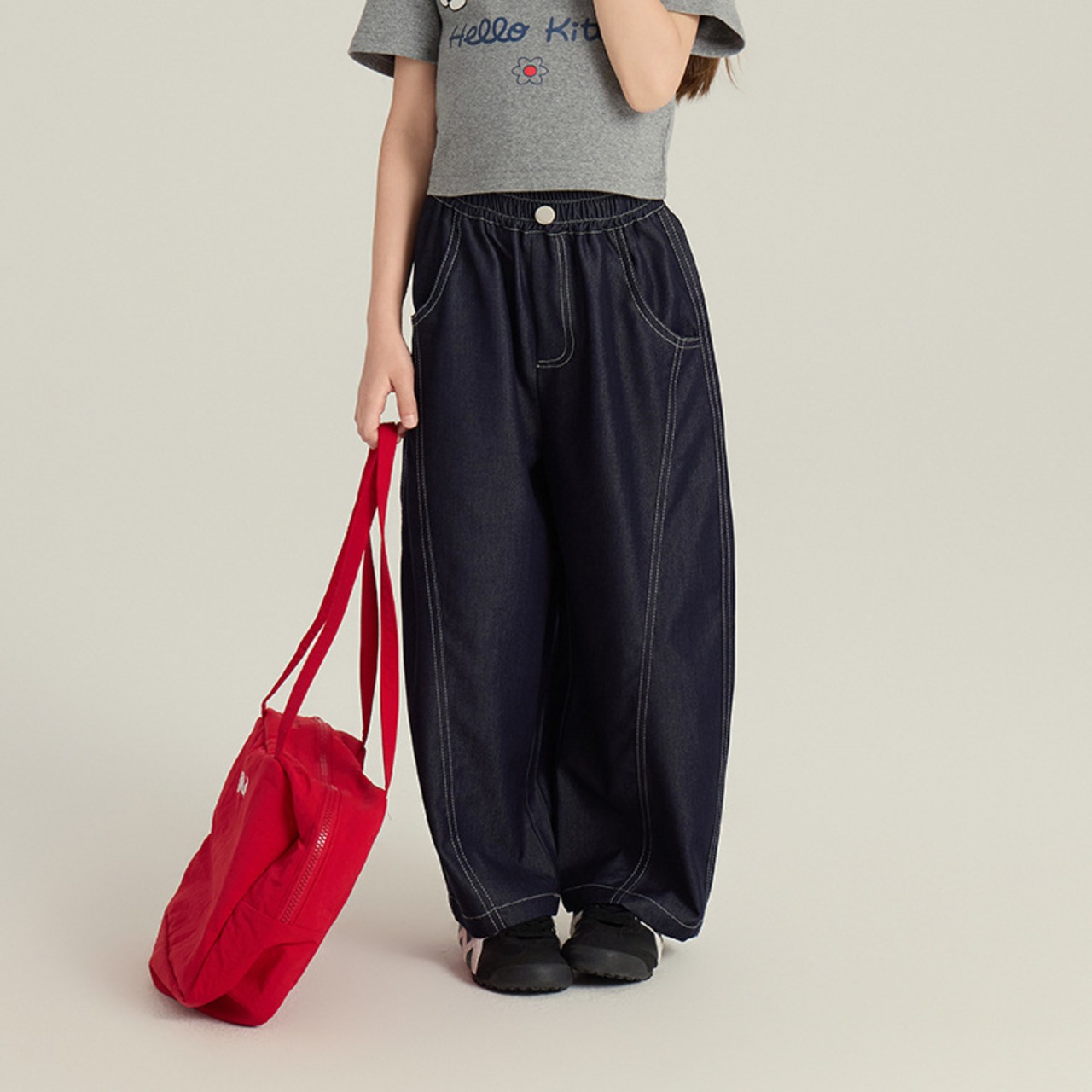 秋薄手ステッチジンズジンズ