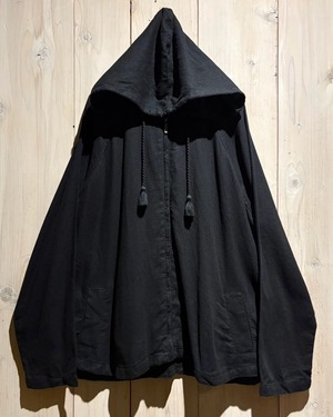 【a.k.a.C.a.k.a vintage】Black Color Vintage Zip Up Linen Hoodie