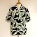 Cotton Rayon Vintage LEAVES Open Collar Half Sleeve Shirts　Black