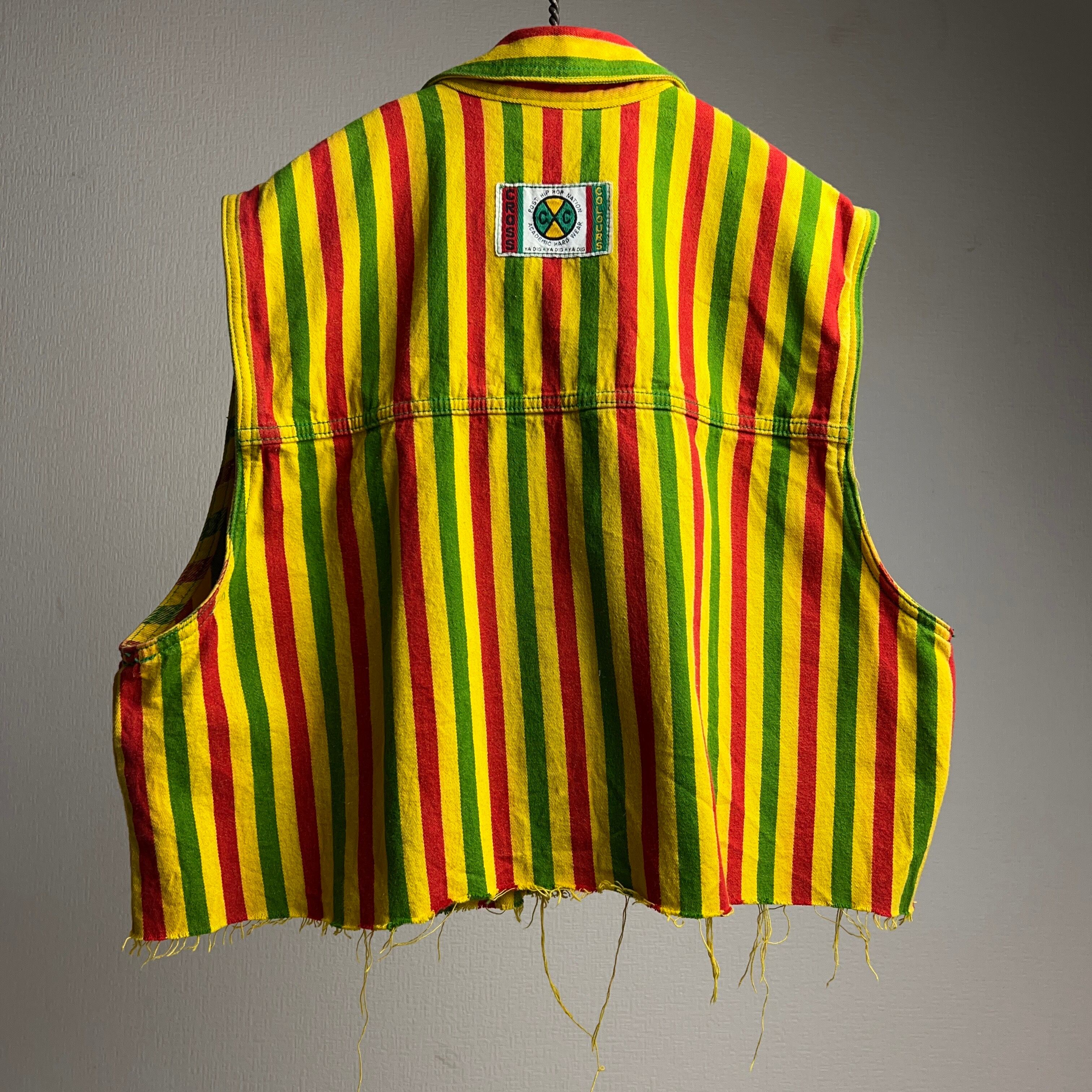 90's~ “CROSS COLOURS” Multi Stripe Denim Vest クロスカラーズ