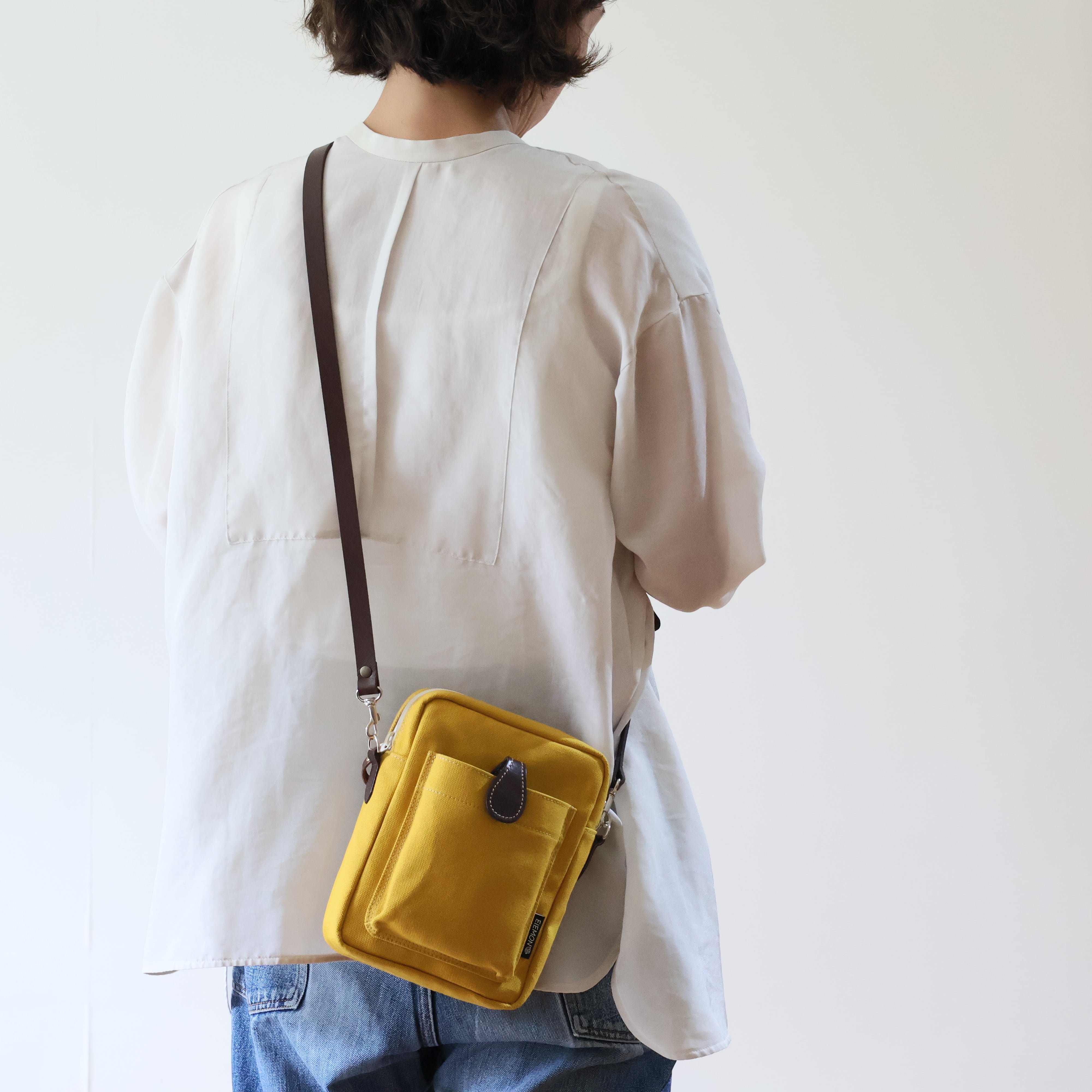 イエロー 牛革 ショルダーバッグ 限定】牛革ショルダー×帆布コンパクトショルダーバッグ | かばんやえ