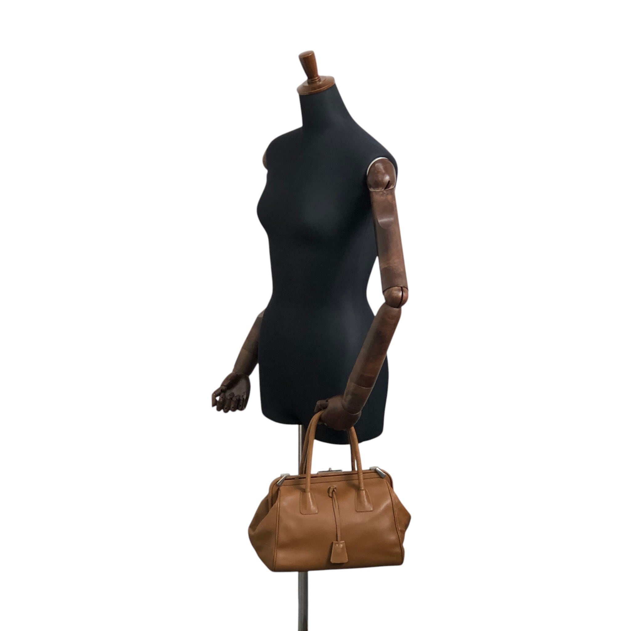 PRADA プラダ ハンドバッグ ブラウン ドクターズバッグ レザー がま口