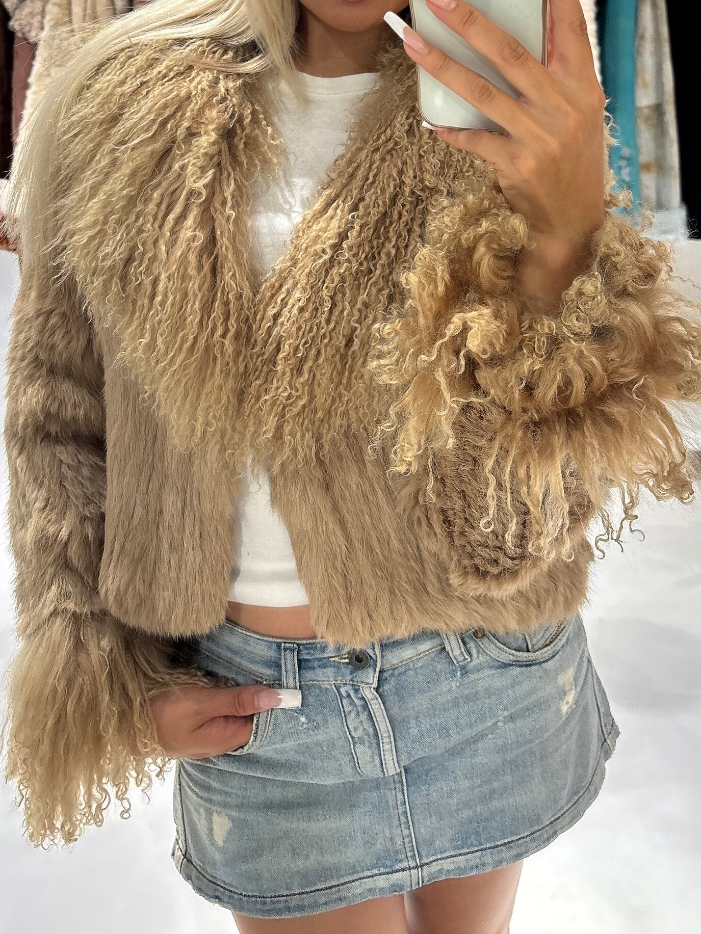 希少♡ヴィンテージ ラビットファー ムートンジャケット ストライプ調 FUR | TSUKI BOUTIQUE