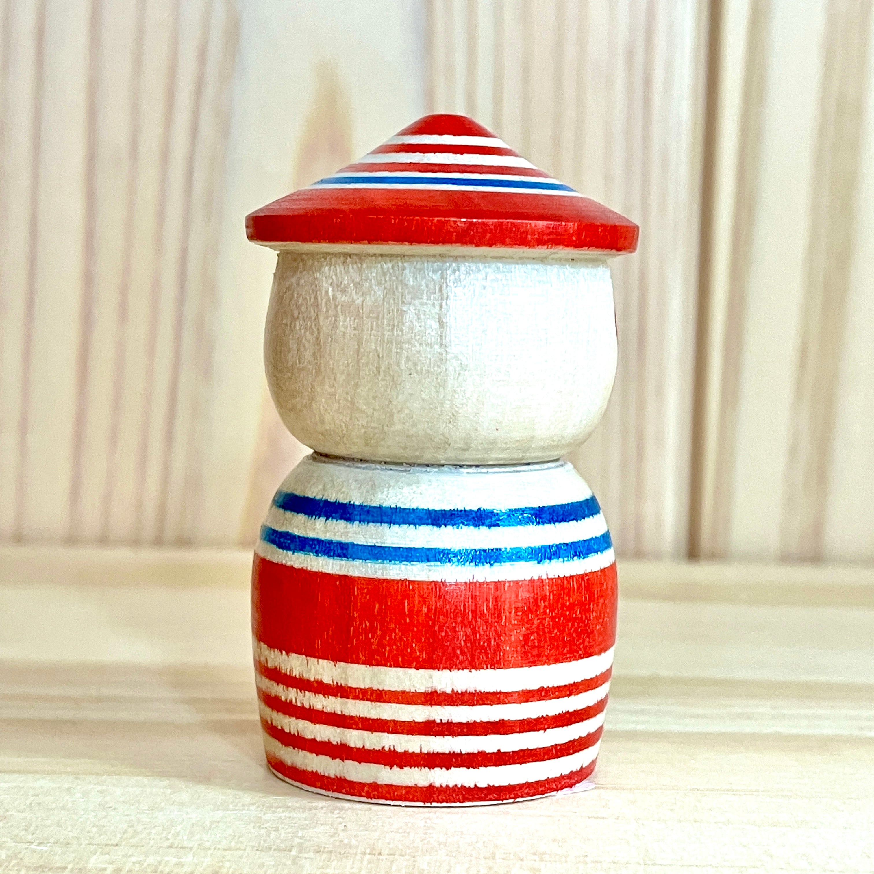 新山実工人：弥治郎系】 1.5寸 こけし 赤青 ： 5cm N10MiN-57