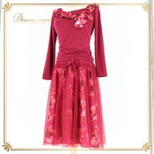 社交ダンス 衣装 チャコット Chacott トップス スカート ツーピース セットアップ 日本製 レース 花柄 フリル 紫 ピンク パーティ 発表会 上品 ピンク系 パープル系 華やか フェミニン おしゃれ コスチューム ダンスウェア セットアップ サイズM 大人用 レディース