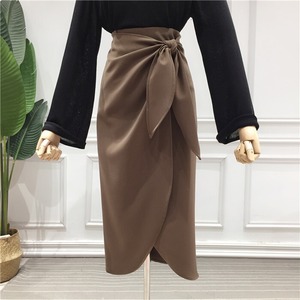 【送料無料】ウエストリボンスカート 膝下丈 ハイウエスト エレガント 上品 大人フェミニン 春夏 アプリコット ブラック 全2色 オフィス 通勤 通学 旅行 デート お呼ばれ お出かけ 普段使い デイリー パーティー SK-006PS