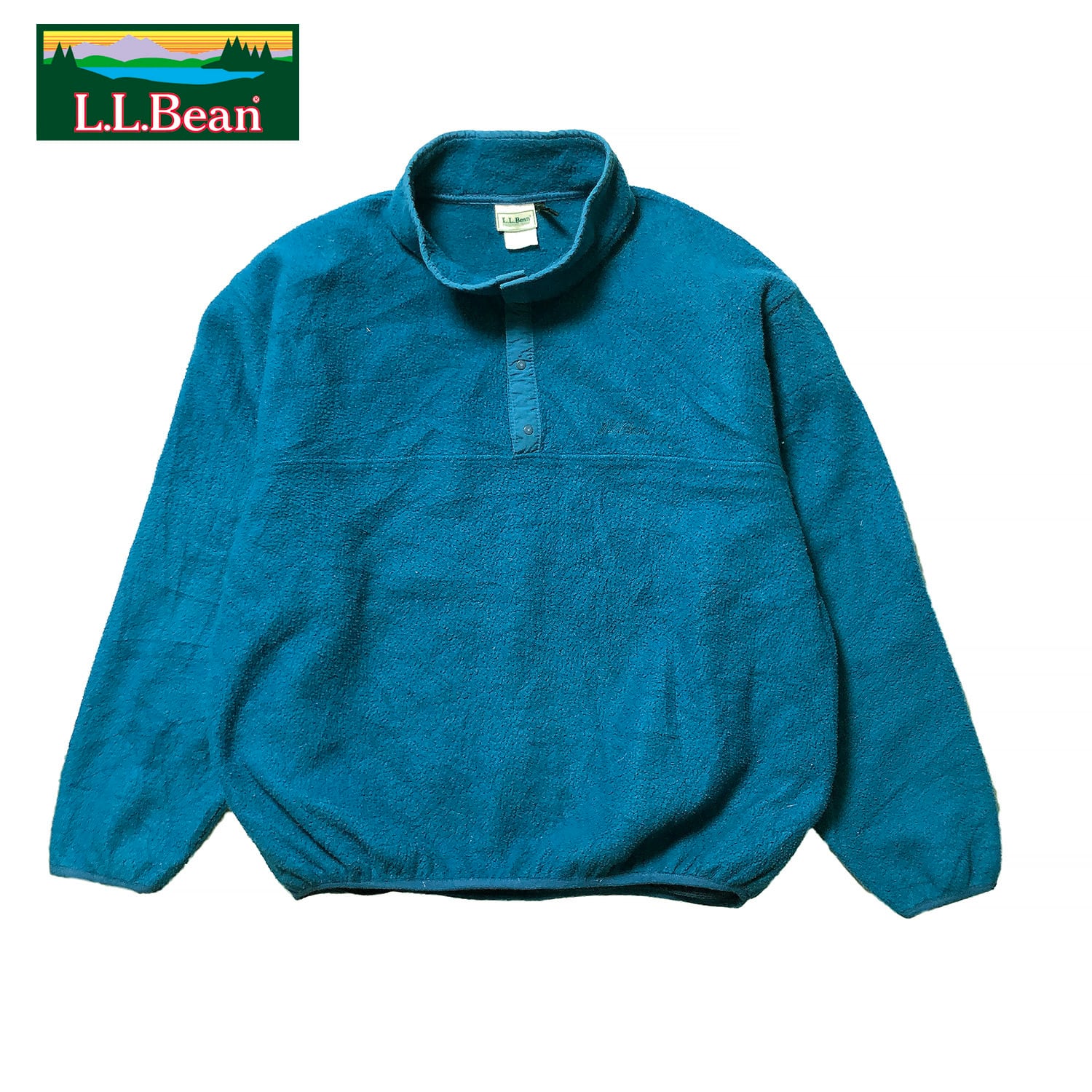 80S 90S L.L.Bean ヴィンテージ アウトドア スナップT プルオーバー フリースジャケット 筆記体ロゴ メンズL相当 古着 LLビーン