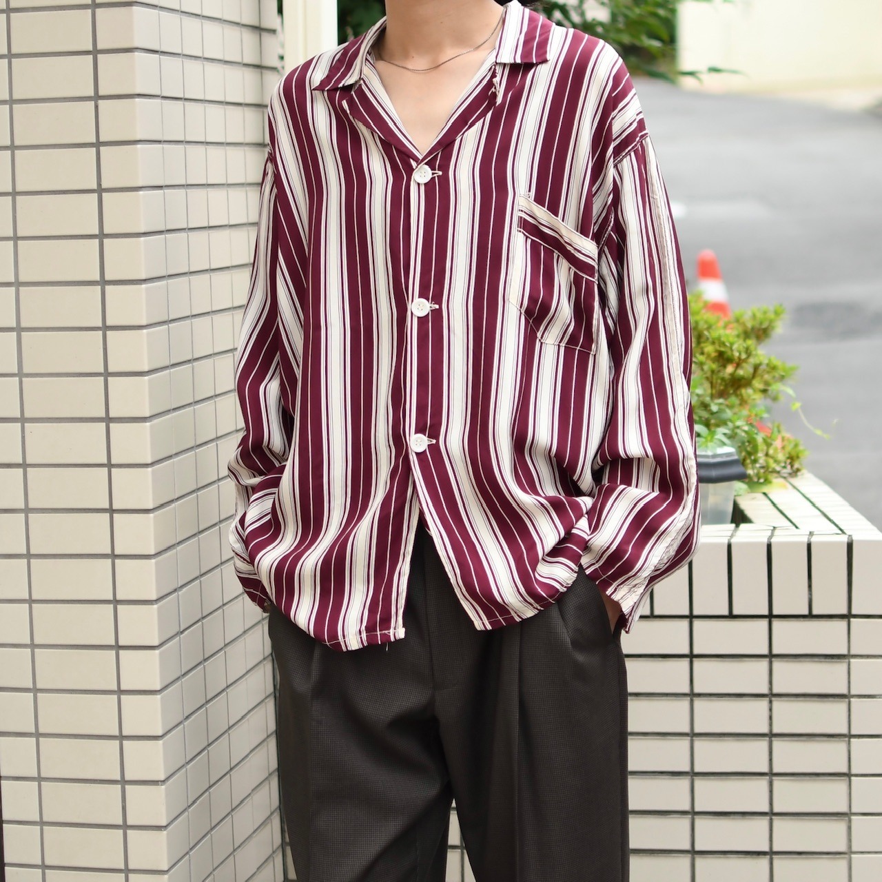 ~60's TOPKIS stripe rayon pajama shirt