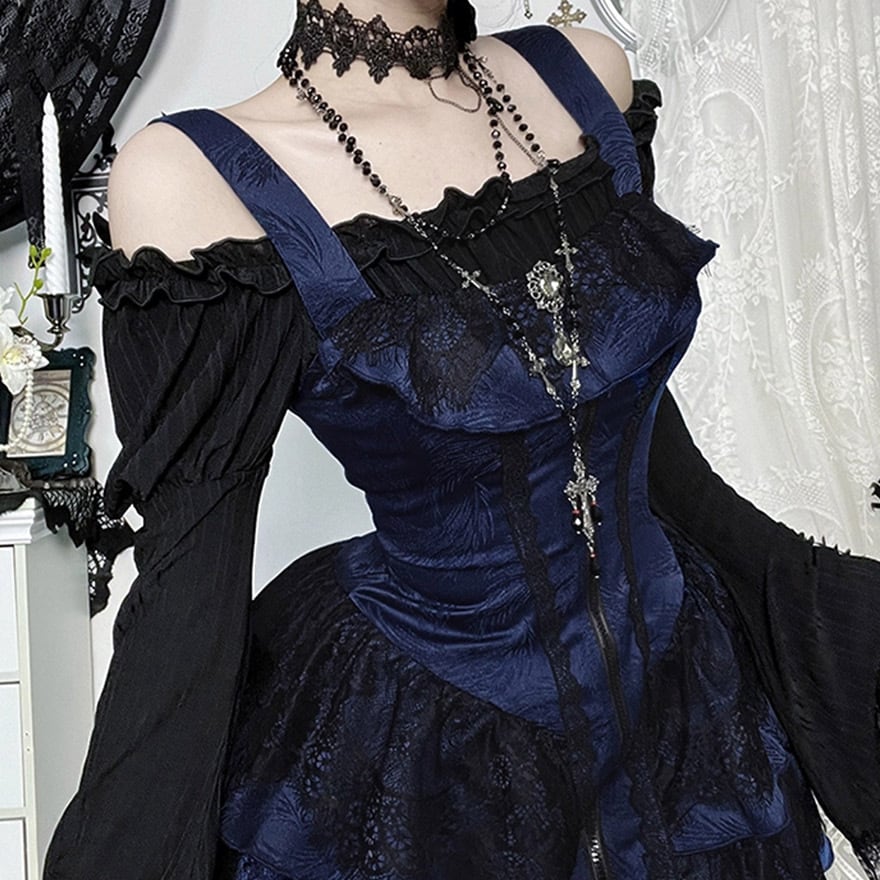 ゴスロリ 姫袖ブラウス ダーク ネイビー イベント コンカフェ衣装