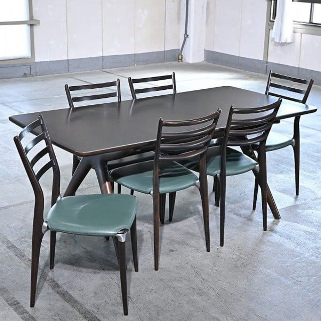 domani「finezza/フィネッツァ」ダイニング7点セット バーチ材 本革 永田良文 リビング カバザクラ ドマーニ カリモク karimoku【中古家具/中古インテリア/USED家具ユーズド家具/リサイクル】