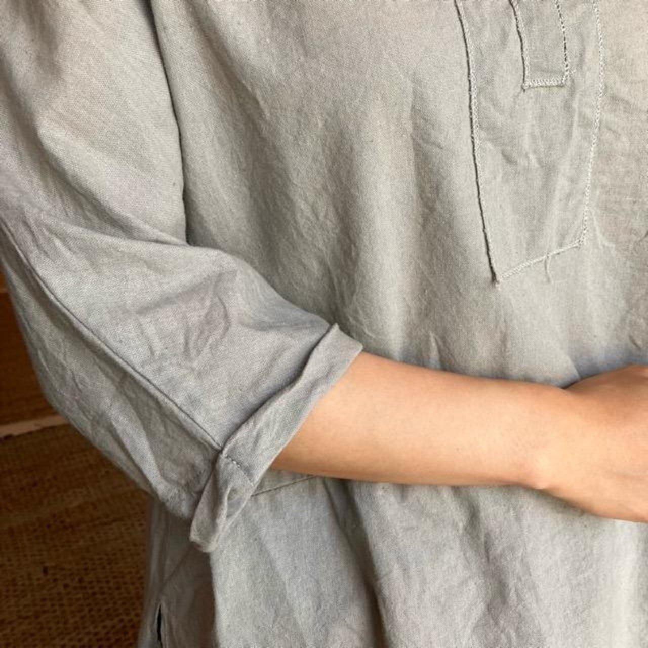 TOPANGA Lady's　フロントライン5分袖ブラウス　オリーブ