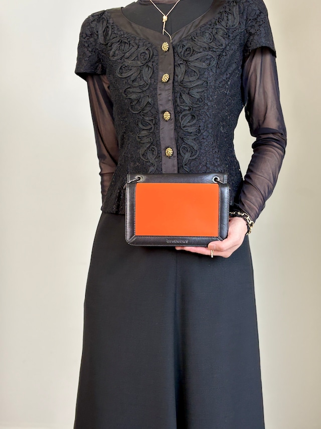 GIVENCHY ジバンシィ ショルダーバッグ ブラック オレンジ ロゴ レザー ナイロン セミショルダーバッグ vintage ヴィンテージ オールド ahpuhk