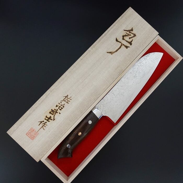 佐治作 包丁 三徳包丁 R2 ダマスカス ダイヤ仕上 アイアンウッド柄