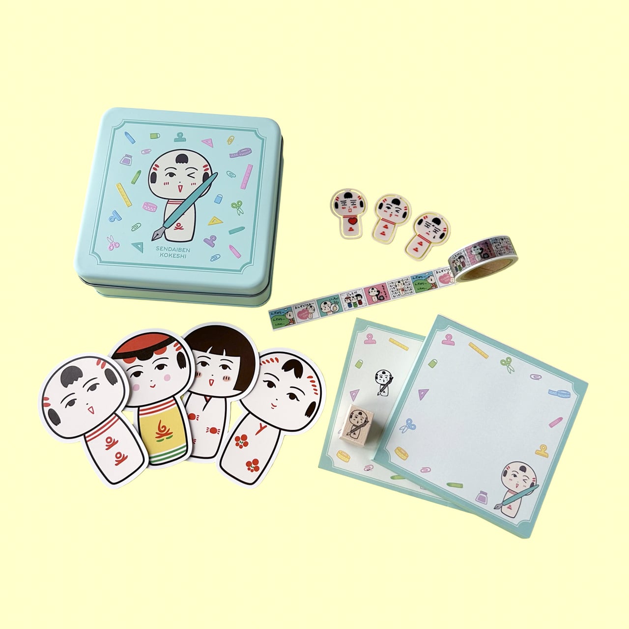 仙台弁こけし　セット 仙台弁こけし 文具缶セット | 仙台弁こけし公式オンラインショップ