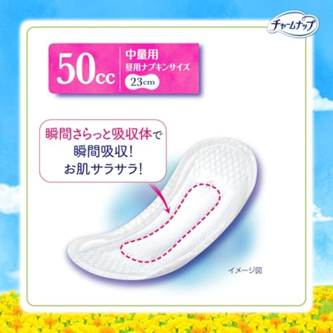 チャームナップ unicharm 吸水さらフィ 中量用 羽なし 50cc 23cm 76コ入(尿 吸収ナプキン 尿もれパッド ナプキンサイズ)【軽い尿もれの方】