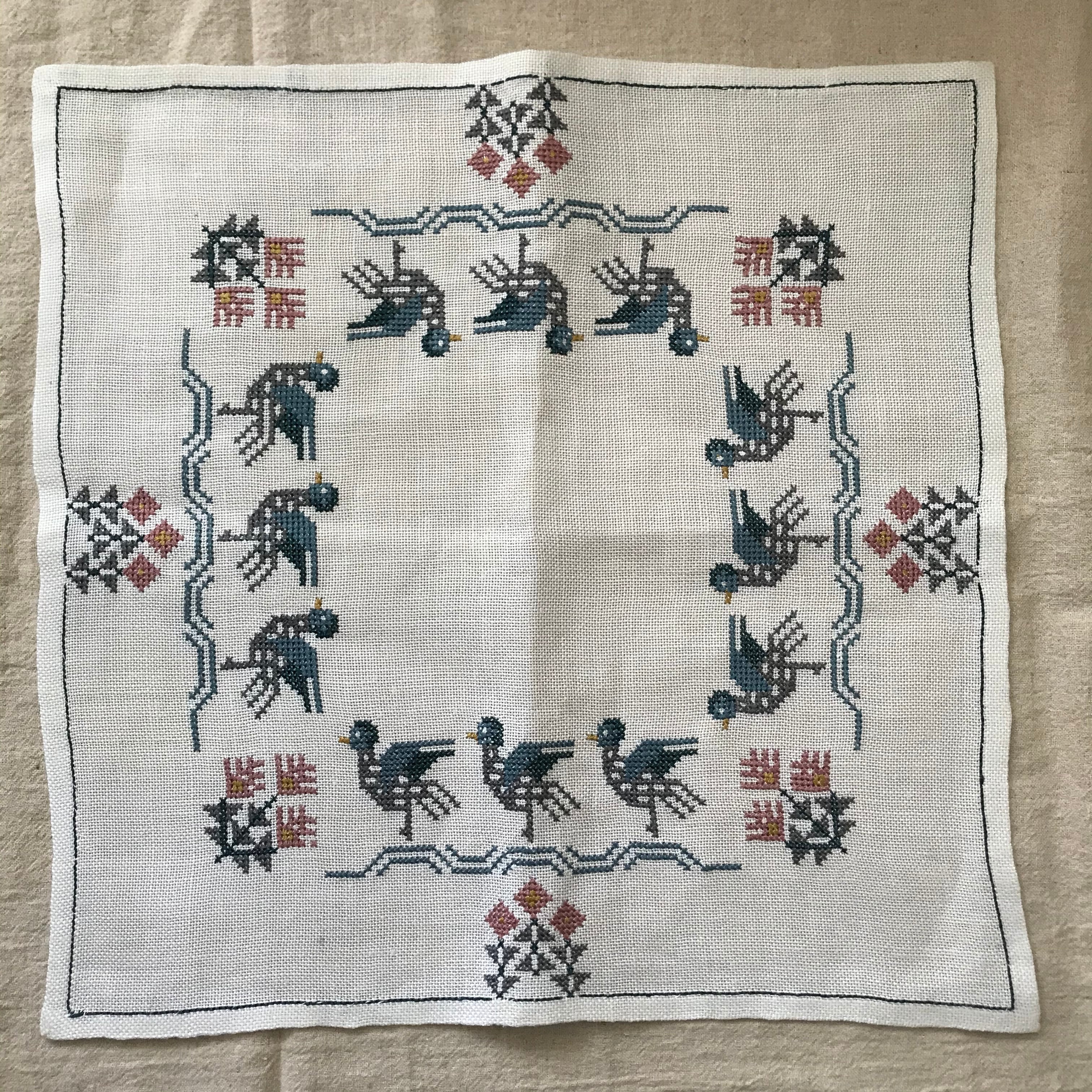 クロスステッチの鳥の布