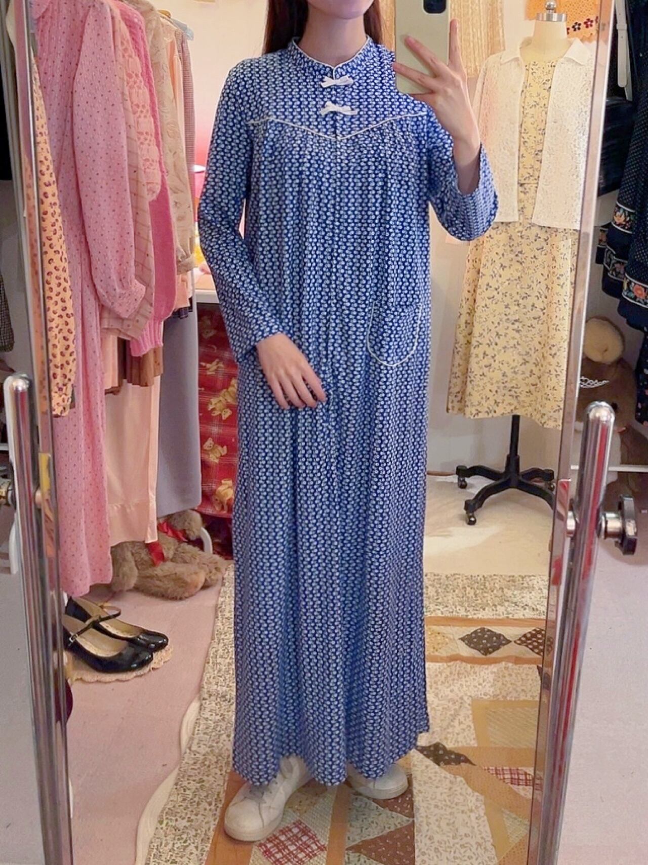 blue white flower neglige one-piece