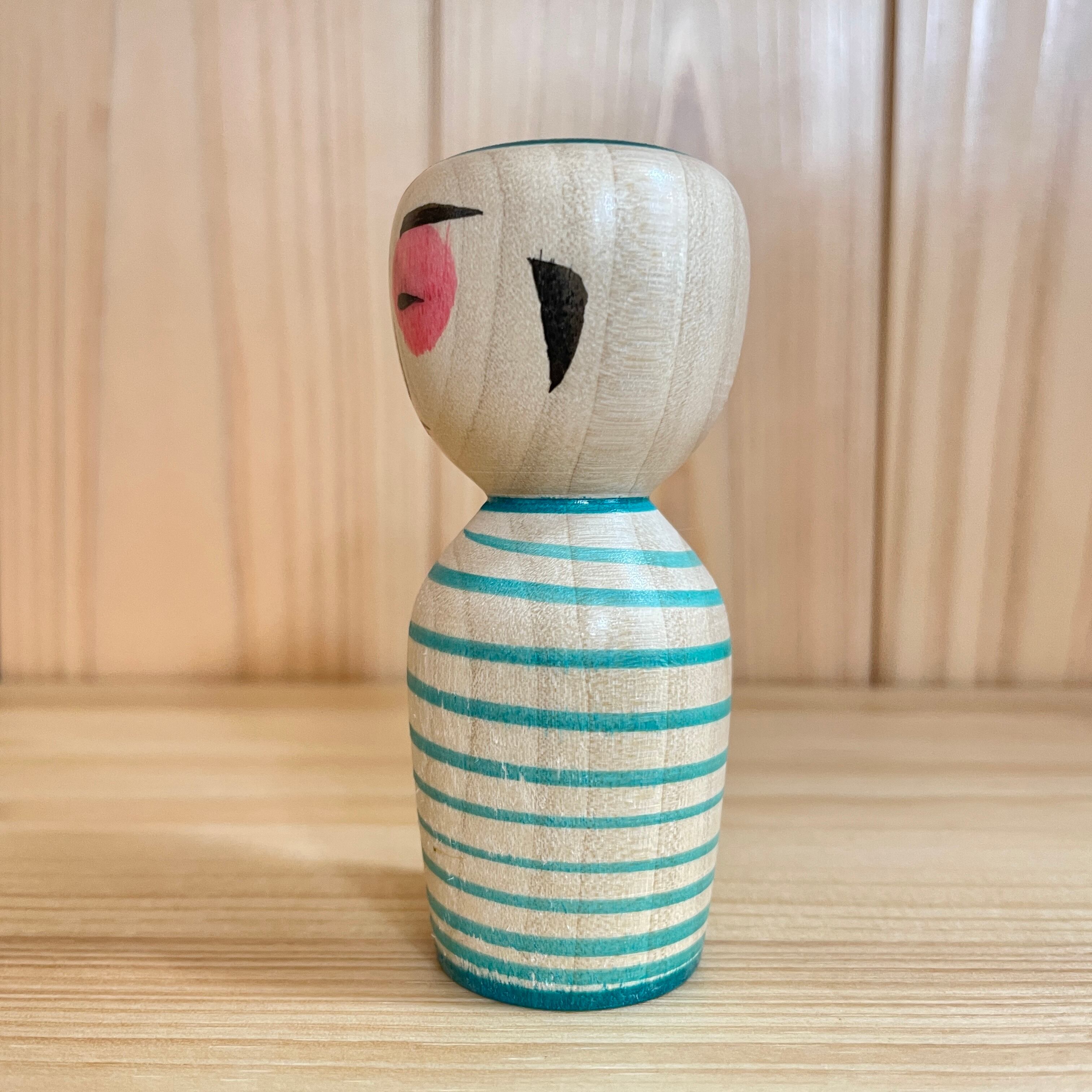 半澤正則工人：中ノ沢系】 こけし ぽつ目 ろくろ線 緑： 3寸 9㎝ N12MH