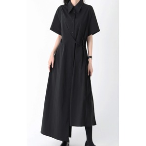 ハーフラップロングシャツワンピース　R0053