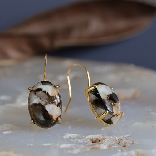 モードを纏う｜コッパーカルサイトオブシディアンのピアス｜silver925・18KGP仕上げ