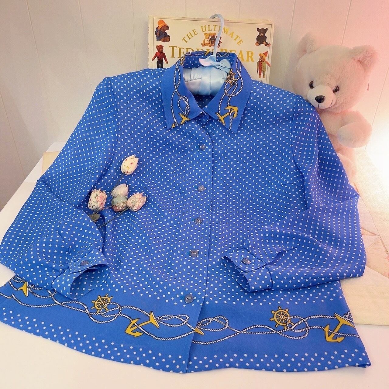 marine dot blue shirt
