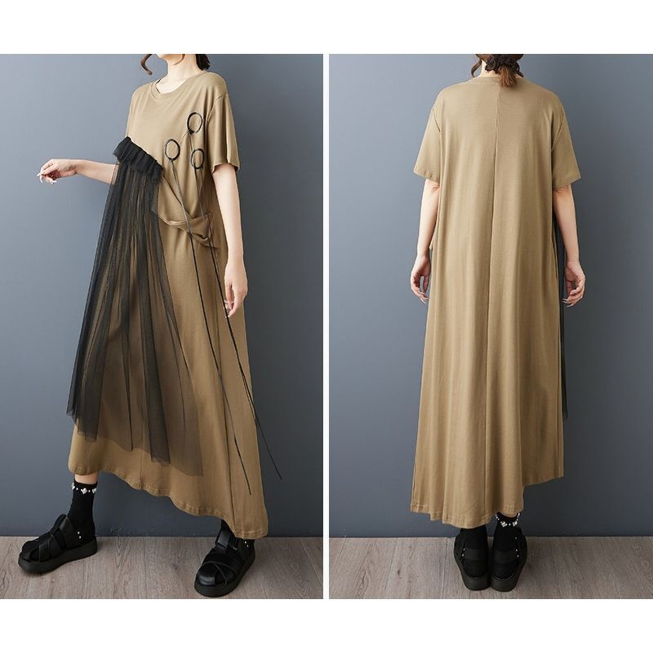 チュール切替 アシメトリー ワンピース 30203