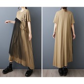 チュール切替 アシメトリー ワンピース 30203