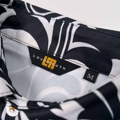 LOUD MOUTH ラウドマウス 総柄 半袖 ドライ ポロシャツ サイズ M /メンズ/ブラック×ホワイト